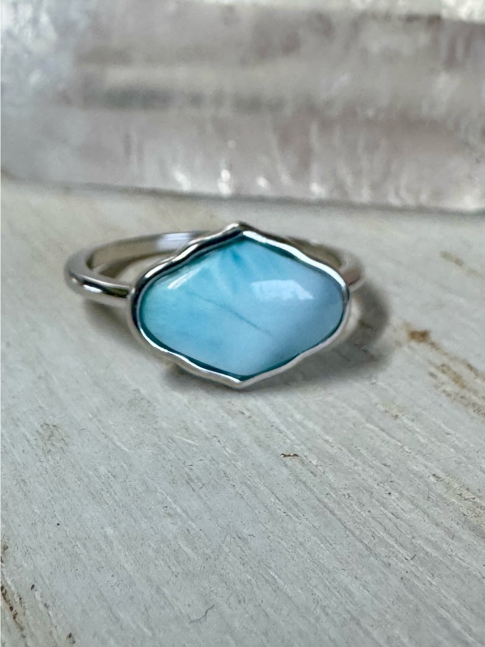 Larimar Sterling Silver Teardrop Gemstone Ring - Size 7